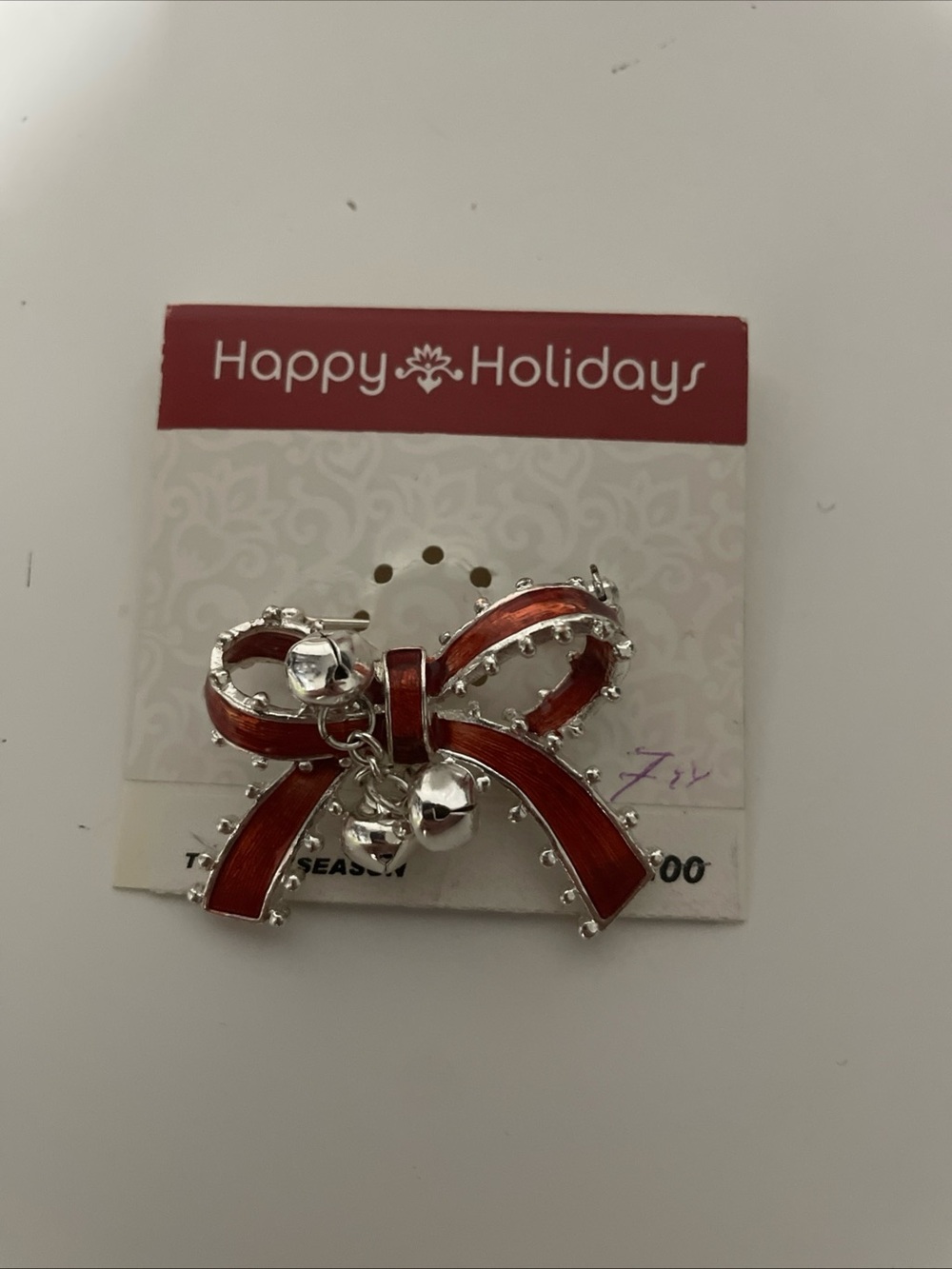Kohl's Happy Holidays Red Ribbon Brooch W/ Jingle Bell Holiday Pin
